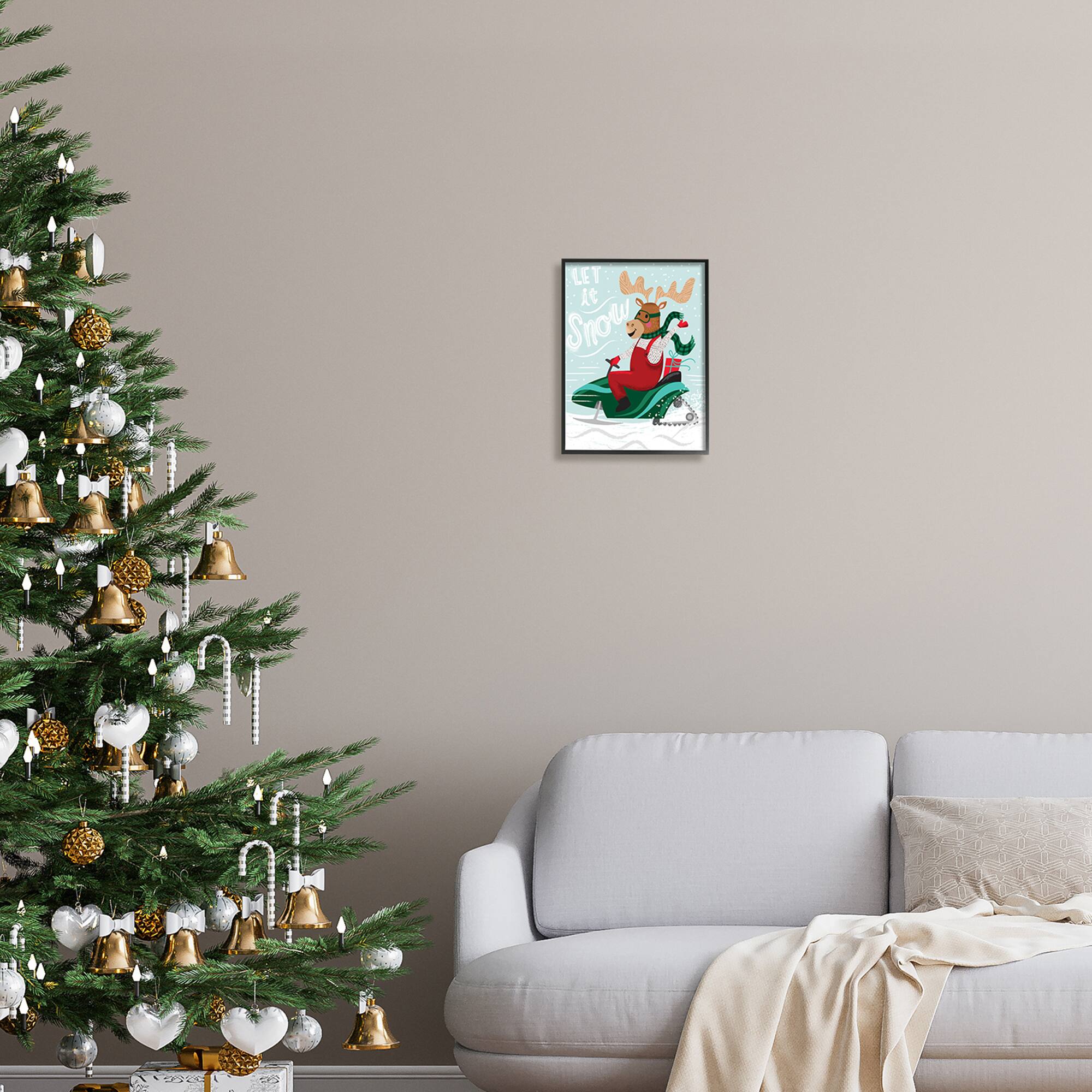 Stupell Industries Let It Snow Moose Sleigh Framed Giclee Art